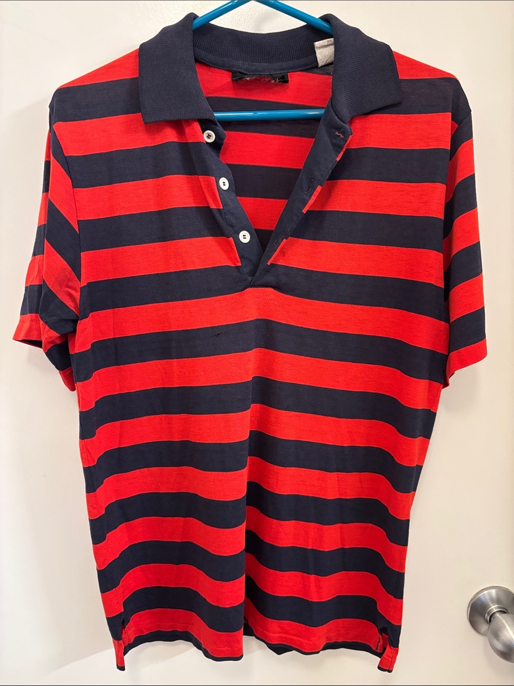IZOD Vintage Men's Red and Navy Striped Polo Shirt - Classic Short Sleeve